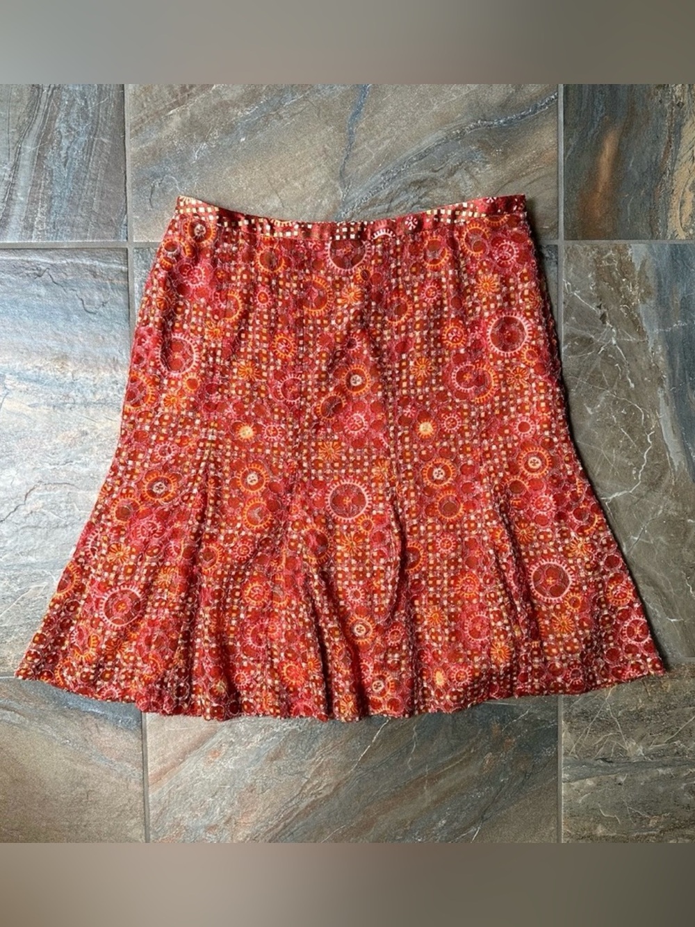 Etcetera Orange Silk Pattern A-Line Skirt Women’s Size 12